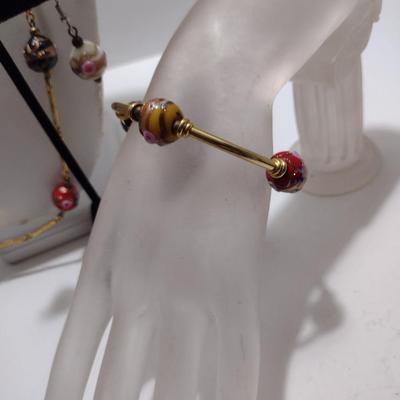 Vintage Italian Venetian Wedding Cake Art Glass Necklace, Bracelet, and Earring Set (#35)