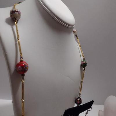 Vintage Italian Venetian Wedding Cake Art Glass Necklace, Bracelet, and Earring Set (#35)