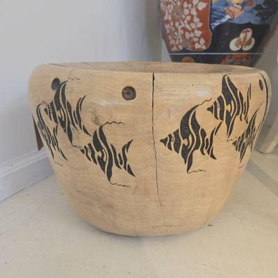 Cottonwood scultpture angel fish carved side table 