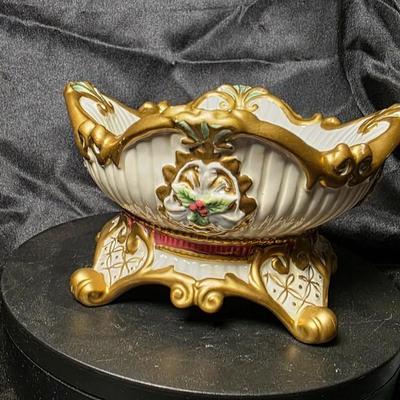 Fitz & Floyd Florentine Christmas Pillar Candle Holder – Hand-Painted Holiday Ceramic Centerpiece