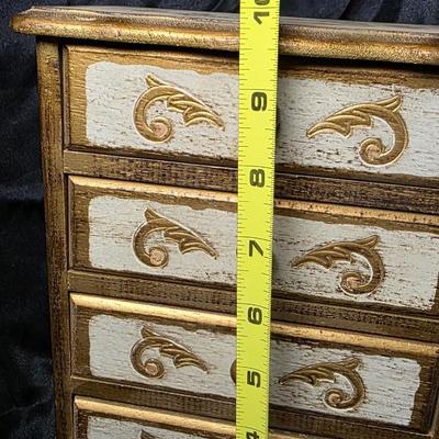 Vintage Florentine-Style Musical Jewelry Box Chest – Gold Gilt Wood, Red Velvet Drawers, Made in Japan