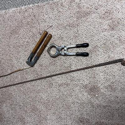 BURDIZZO TOOL USED TO CASTRATE LIVESTOCK & BRAIDED LEATHER WHIP