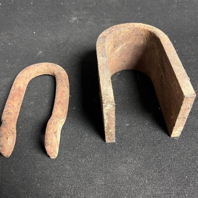 CAST IRON WINDOW WEIGHT AND "U" SHAPED HARDWARE