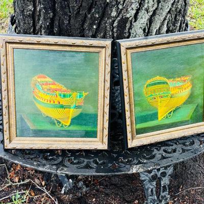 Lot J24-3 - Oil on Canvas, Reproduction, Admiralty Models of a ship, Originals dated to 1740, Anonymous English Artist, not signed. (2)...