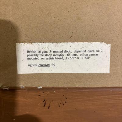 J24-5 - British 16 Gun, 3 Masted Sloop, Circa 1812, Sloop Beaufoy / Oil on Canvas, Signed Parman '39