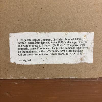 J24-6 Circa 1875 Steam & Sail Ship Oil on Canvas Mounted on Board Painting, Flying 2 Flags, Artist Unknown, British & Swedish...