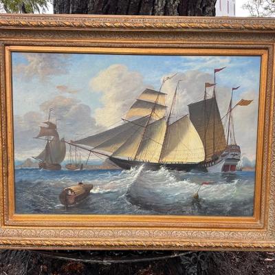 J24-7 "Capture of the Gipsey Schooner of New York on the 30th of April 1812" oil painting by British Marine artist William John...