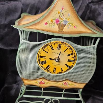 Poirot & Germain Saint Croix Paris Vintage Style Wire Cage Clock – French Country Floral Decor