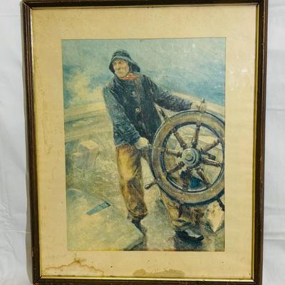 J-24-8 Maritime Framed Print, Sailor, Man at the Wheel - also known as "Fisherman at the Wheel"