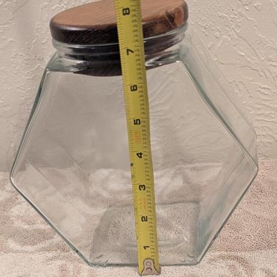Libbey glass candy jar with wood lid