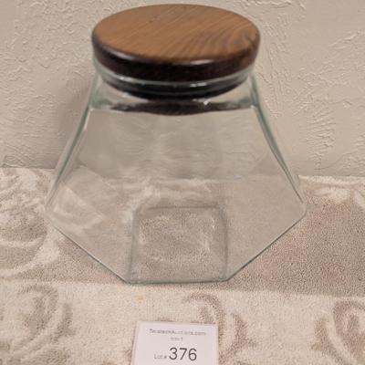 Libbey glass candy jar with wood lid