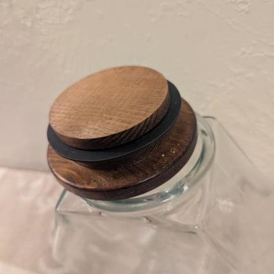 Libbey glass candy jar with wood lid
