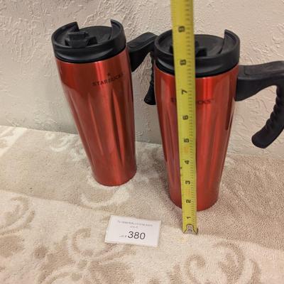 Starbucks travel tumblers- cranberry color.