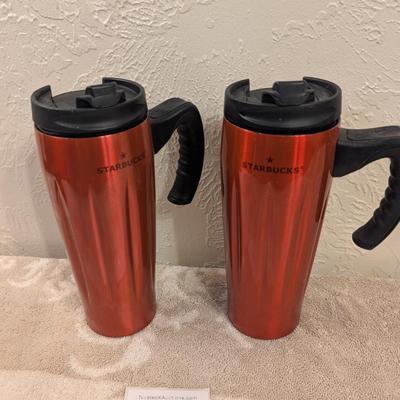 Starbucks travel tumblers- cranberry color.
