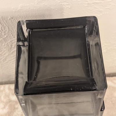smoke gray glass vase with geometric irregularities- offset squares  