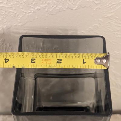 smoke gray glass vase with geometric irregularities- offset squares  