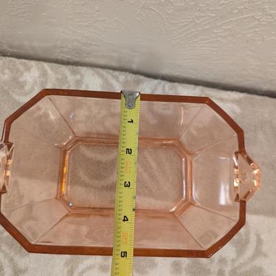 Heisey Octagonal pink depression glass basket in Flamingo color - DID NOT CHECK with UV light.
