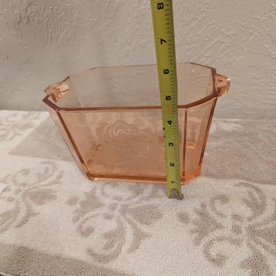 Heisey Octagonal pink depression glass basket in Flamingo color - DID NOT CHECK with UV light.