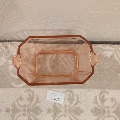 Heisey Octagonal pink depression glass basket in Flamingo color - DID NOT CHECK with UV light.