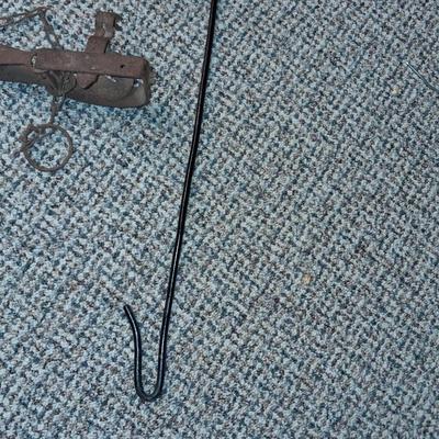 CHICKEN CATCHER, RED BIRD BURLAP BAG AND AN ANIMAL TRAP