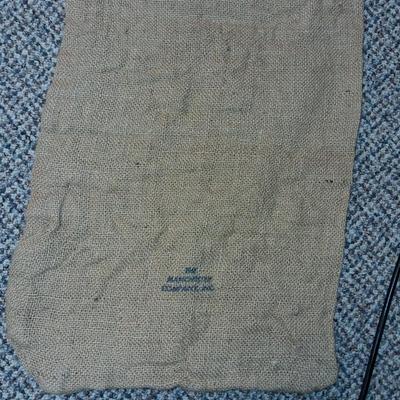 CHICKEN CATCHER, RED BIRD BURLAP BAG AND AN ANIMAL TRAP