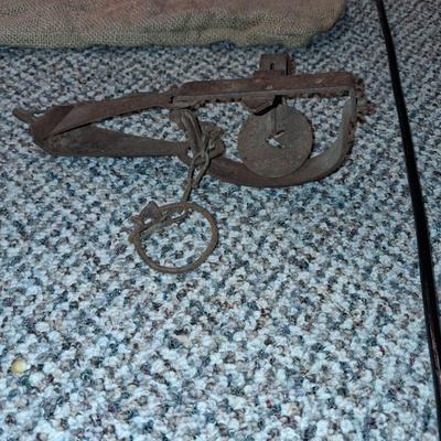 CHICKEN CATCHER, RED BIRD BURLAP BAG AND AN ANIMAL TRAP