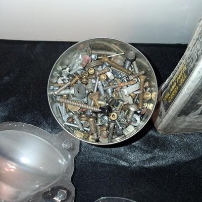 NEW TOOL/HARDWARE CADDY, SPOT LIGHT BULBS, HARDWARE AND FOLDING RULER