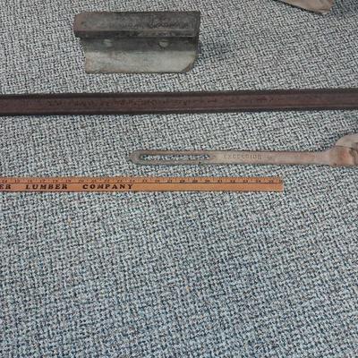 A PIECE OF RAILROAD TRACK, PIECE OF NARROW GAGE MINE RAIL AND MORE