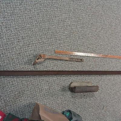 A PIECE OF RAILROAD TRACK, PIECE OF NARROW GAGE MINE RAIL AND MORE