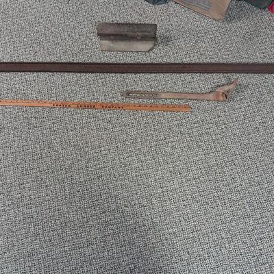 A PIECE OF RAILROAD TRACK, PIECE OF NARROW GAGE MINE RAIL AND MORE