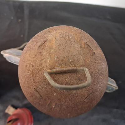 LITTLE WIZARD LANTERN, CLEAR AND RED GLASS GLOBES AND LANTERN BURNER