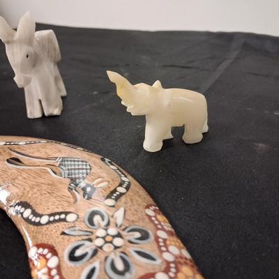 BOOMERANG, MARBLE ELEPHANTS AND STONE ARROWHEADS
