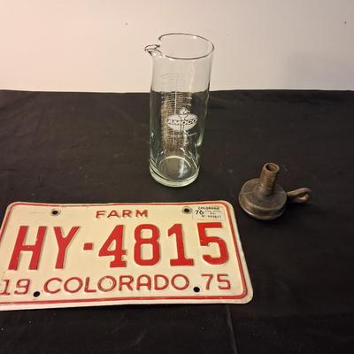 AMACO GLASS BEAKER, FARM PLATEE AND ??