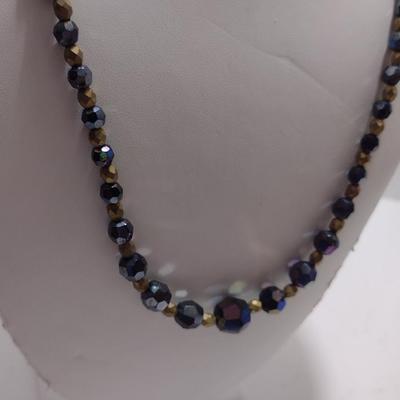 Aurora Borealis Necklace and Earrings- Black and Gold (#43)