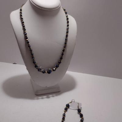 Aurora Borealis Necklace and Earrings- Black and Gold (#43)