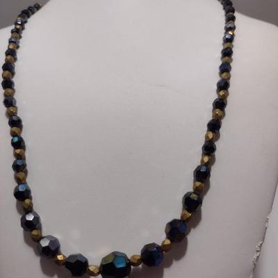 Aurora Borealis Necklace and Earrings- Black and Gold (#43)