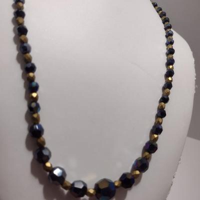 Aurora Borealis Necklace and Earrings- Black and Gold (#43)