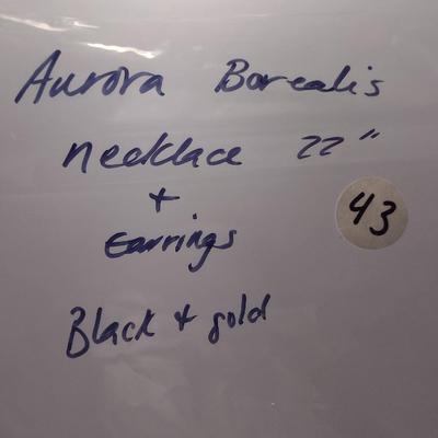 Aurora Borealis Necklace and Earrings- Black and Gold (#43)