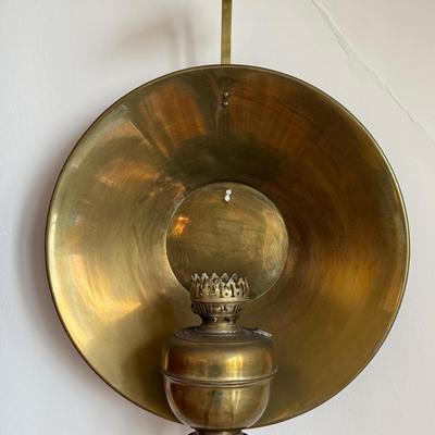 TWO Large Antique Brass Wall-Mounted Oil Lamps