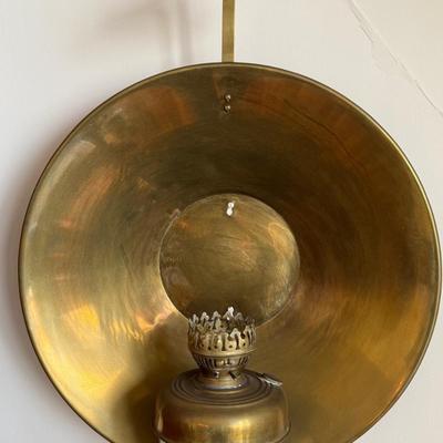 TWO Large Antique Brass Wall-Mounted Oil Lamps