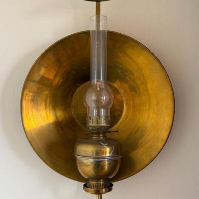 TWO Large Antique Brass Wall-Mounted Oil Lamps