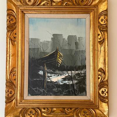 Vintage Coastal Scene Oil Painting- Signed W.E. Messner 1972 20" x 24"
