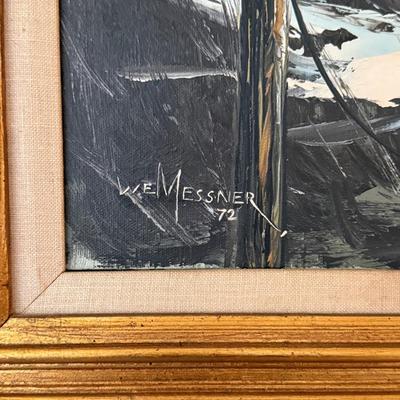 Vintage Coastal Scene Oil Painting- Signed W.E. Messner 1972 20" x 24"