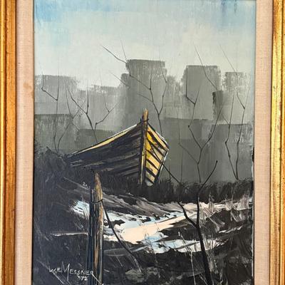 Vintage Coastal Scene Oil Painting- Signed W.E. Messner 1972 20" x 24"
