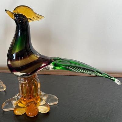 TWO Mid-Century Murano Glass Pheasant Figurines
