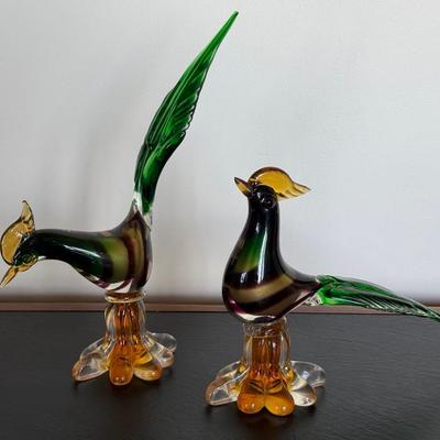 TWO Mid-Century Murano Glass Pheasant Figurines