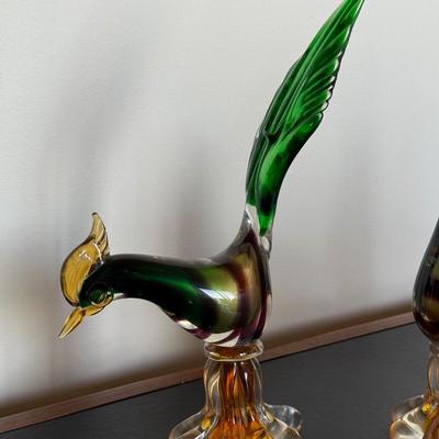 TWO Mid-Century Murano Glass Pheasant Figurines