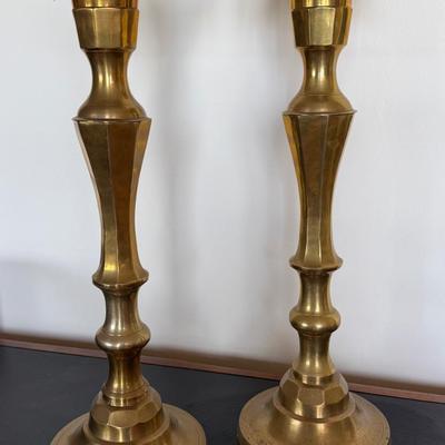 TWO Large Floor Standing Solid Brass Candle Holders