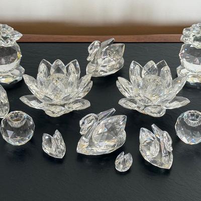 Swarovski Lotus, Swans and Candle Holders Lot