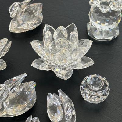 Swarovski Lotus, Swans and Candle Holders Lot